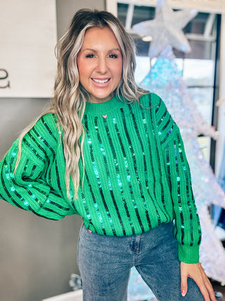 Dazzling Green Sequin Knit Sweater