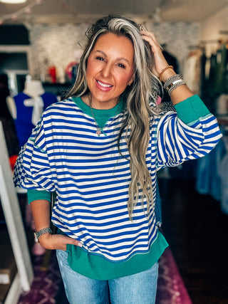 Stripe Comfy Casual Oversized Knit Top-Royal Blue