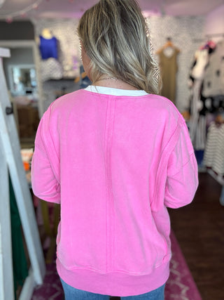 Cotton Candy Pink Snow Washed Oversized Sweatshirt