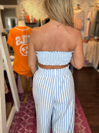 Earn Compliments Blue Stripe Tube Top Pants Set