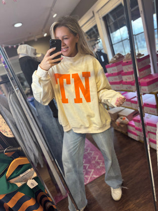 ‘TENNESSEE & TN' Reversible Mock Neck Floral Print Sweatshirt-Cream