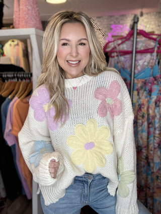 Sweet Daisy Floral Knit Sweater