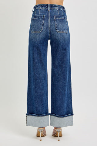Risen High Rise Button Front Wide Cuffed Jean