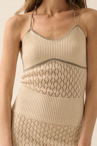 Cream Crochet-Knit Halter Maxi Dress