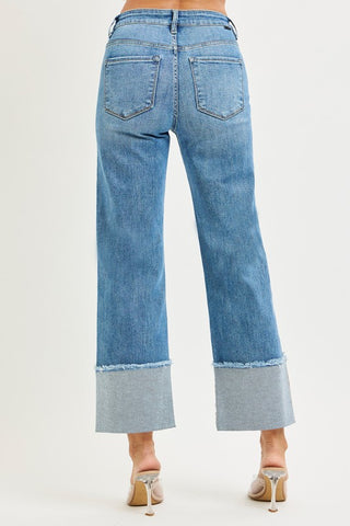 Risen Mid Rise Crop Wide Cuffed Jeans