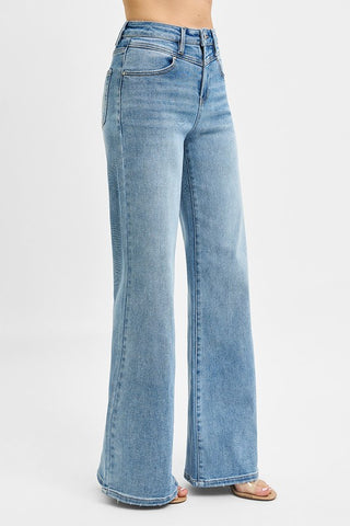 Risen High Rise Wide Front Yoke Detailed Jeans