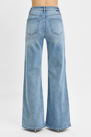Risen High Rise Wide Front Yoke Detailed Jeans