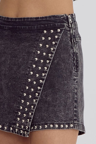 Elevate Your Denim Game Black Studded Skort