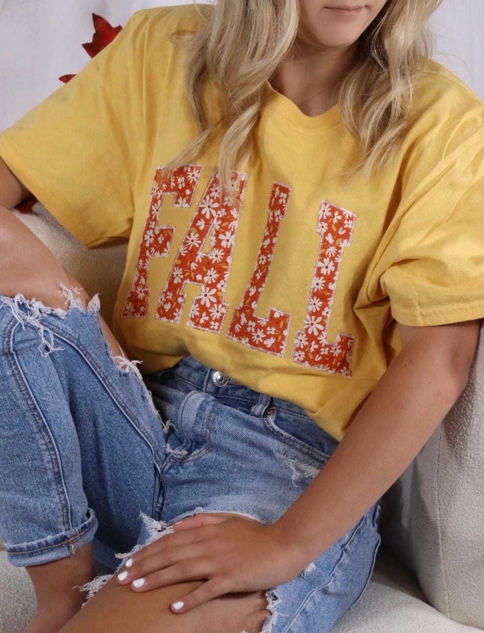 Floral Fall Embroidered Mustard Tee