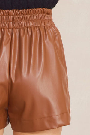Why Wait Walnut Faux Leather Shorts