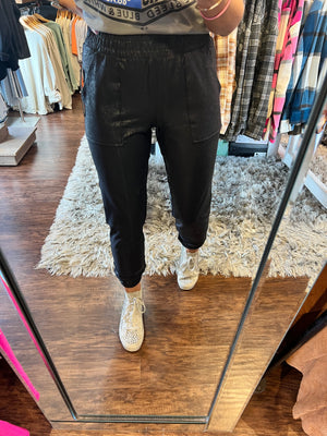 Foil Printed Black High Waisted Joggers