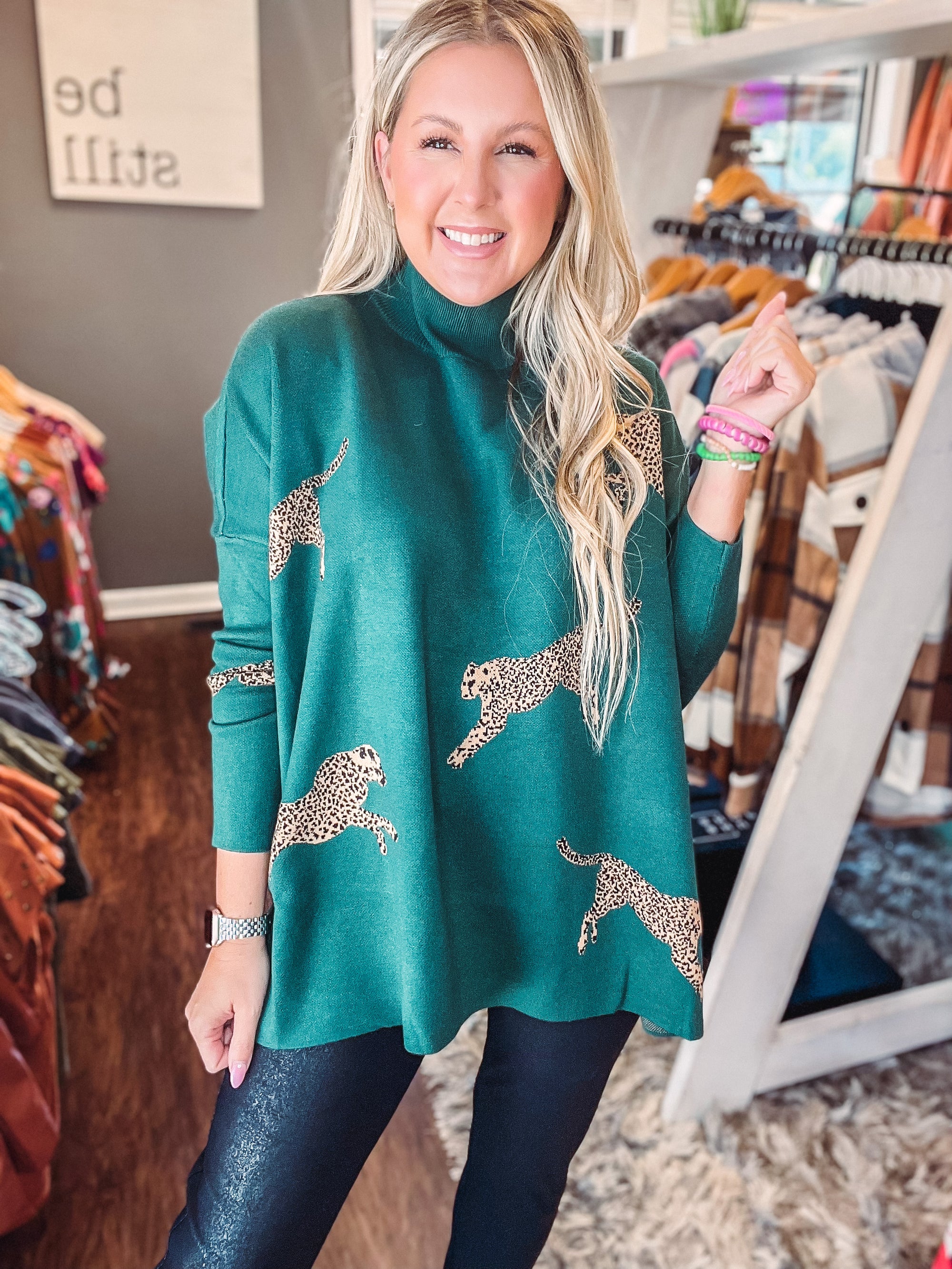 Next Level Hunter Green Cheetah Print Sweater