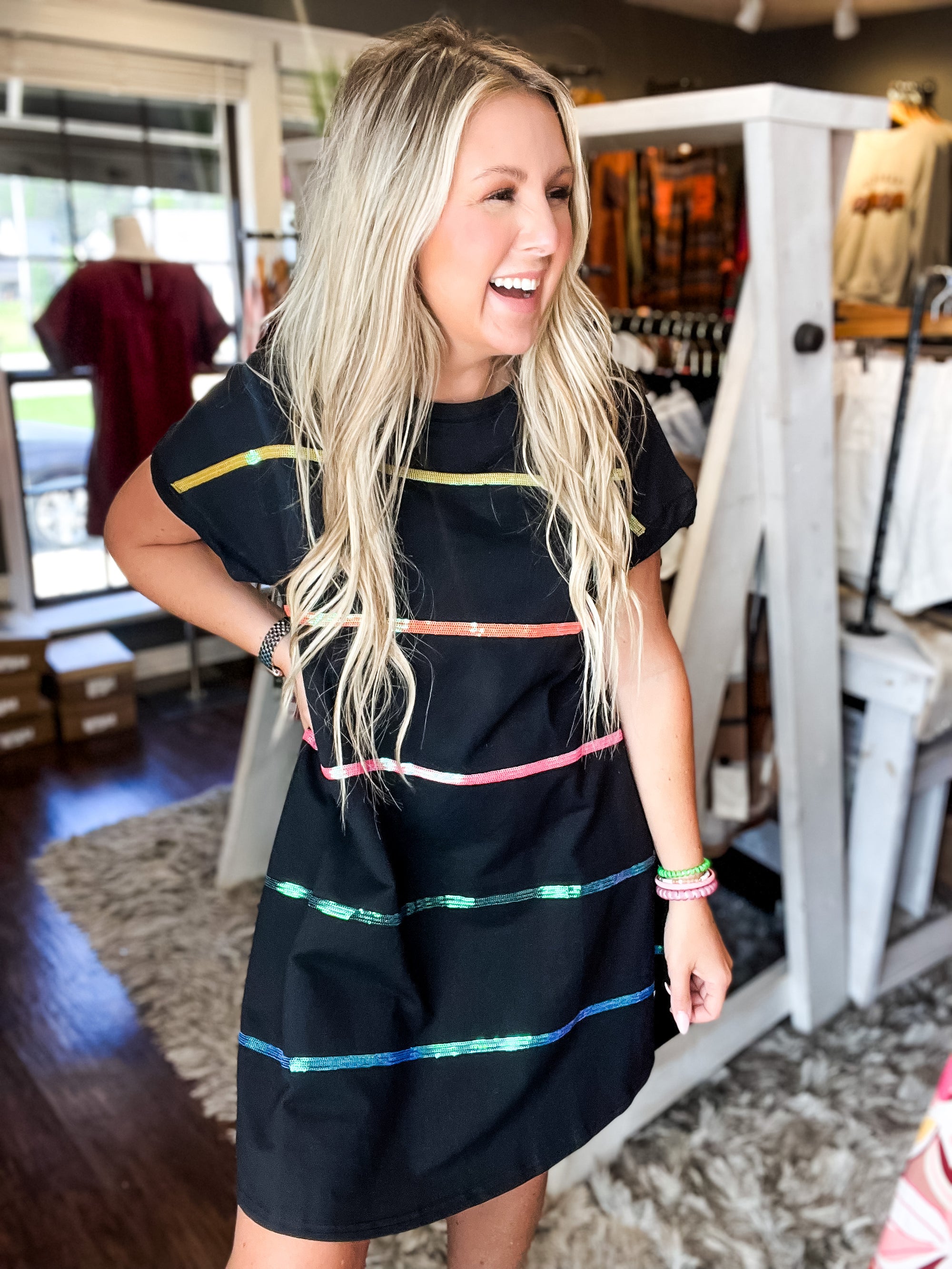 Let Your Style Shine Rainbow Sequin Stripe Dress