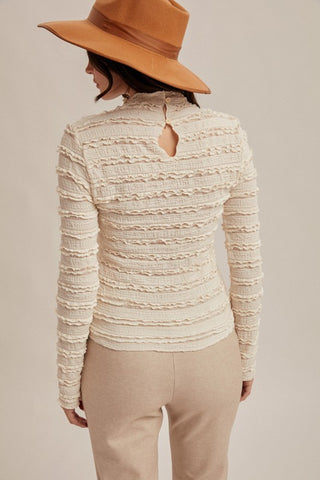 Outfit Elevated Ivory Mock Neck Ruffled Lace Top