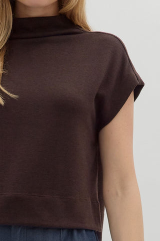 Fall Go To Brown Mock Neck Knit Top