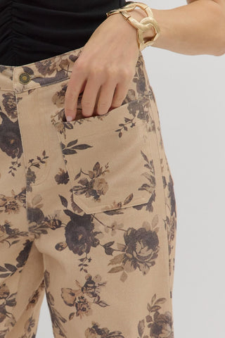Floral Pattern Mid Rise Ankle Pants