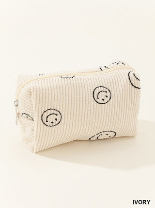 Happy Face Corduroy Cosmetic Pouch