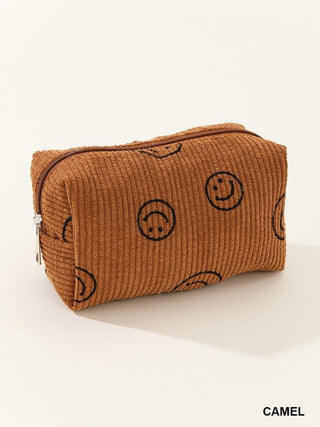 Happy Face Corduroy Cosmetic Pouch