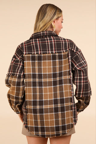 Mixed Plaid Coco Oversized Casual Shacket Jacket