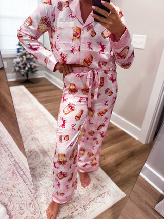 DOORBUSTER Coffee & Bows Print Satin Pajama Pants
