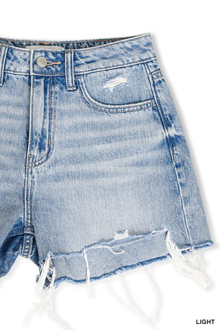 Light Distressed Hem Denim Shorts