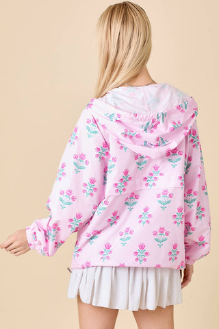 Pink Floral Half Zip Windbreaker Jacket