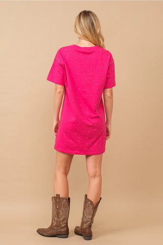 Pink Cotton Jersey Studded Sprinkle Loose Fit T Shirt Dress