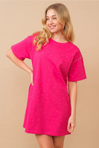 Pink Cotton Jersey Studded Sprinkle Loose Fit T Shirt Dress