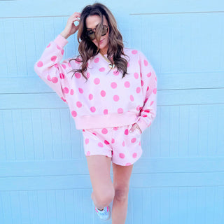 PREORDER BLUSH POLKA DOT CROP SWEATSHIRT
