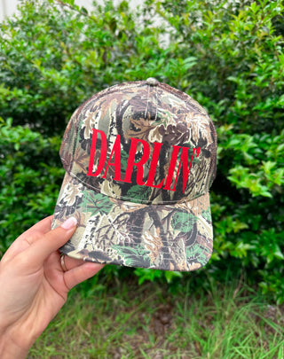 PREORDER Darlin' (red font) Real Camo Canvas Trucker Hat