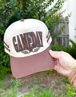 PREORDER GAMEDAY Leopard Brown Striped Canvas Trucker Hat