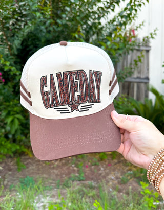 PREORDER GAMEDAY Leopard Brown Striped Canvas Trucker Hat