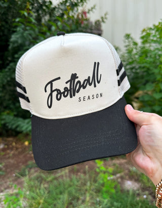 PREORDER Football Season Black Striped Canvas Trucker Hat