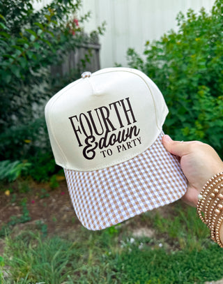 PREORDER Fourth & Down To Party Khaki/Tan Checkered Trucker Hat
