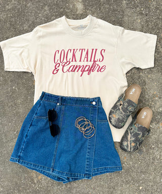 PREORDER Cocktails & Campfires Ivory Mock Neck Tee