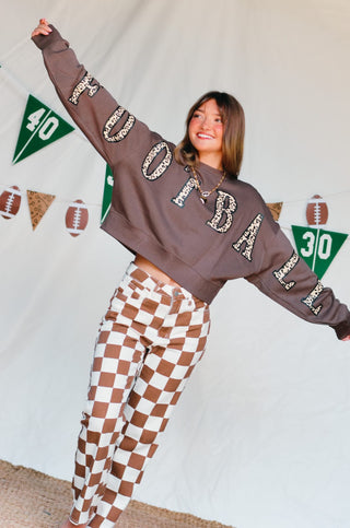 Football Leopard Mocha Crop Sweatshirt