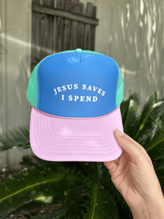 Jesus Saves Multi Trucker Hat (Carolina Blue)