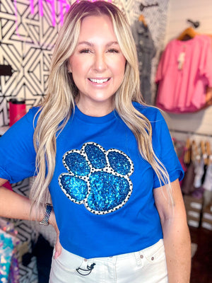 Paw Print Embroidered Royal Blue Tee