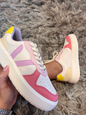 Lace Up Pink And Purple Colorblock Sneakers