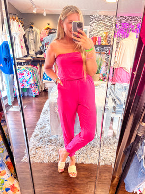 Sun And Done Hot Pink Tube Jumpsuit