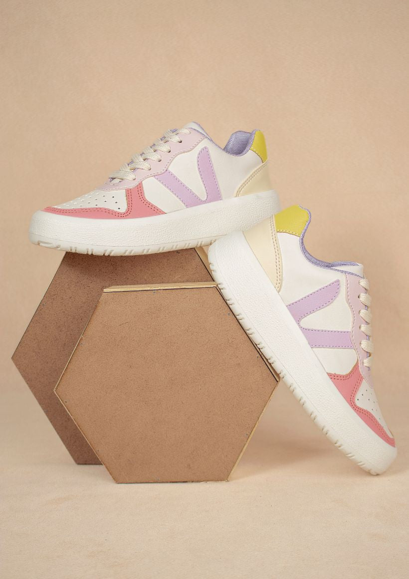 Lace Up Pink And Purple Colorblock Sneakers