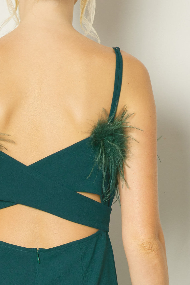 Green Feather Christmas Jumpsuit