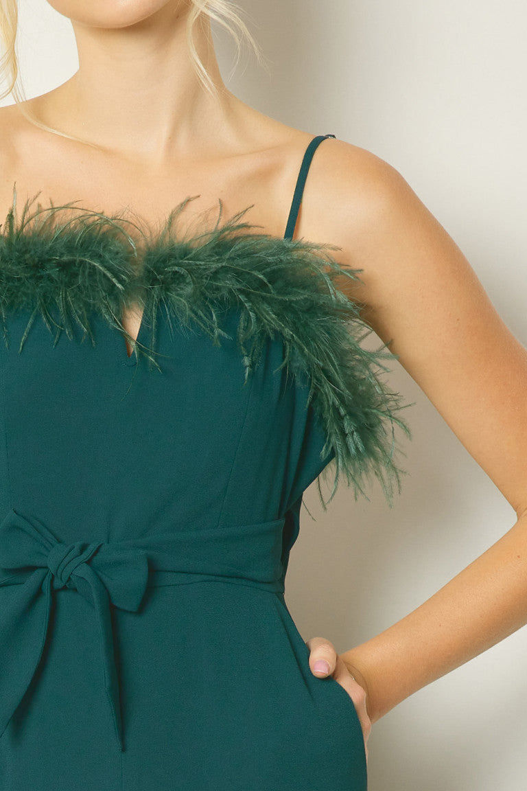 Green Feather Christmas Jumpsuit