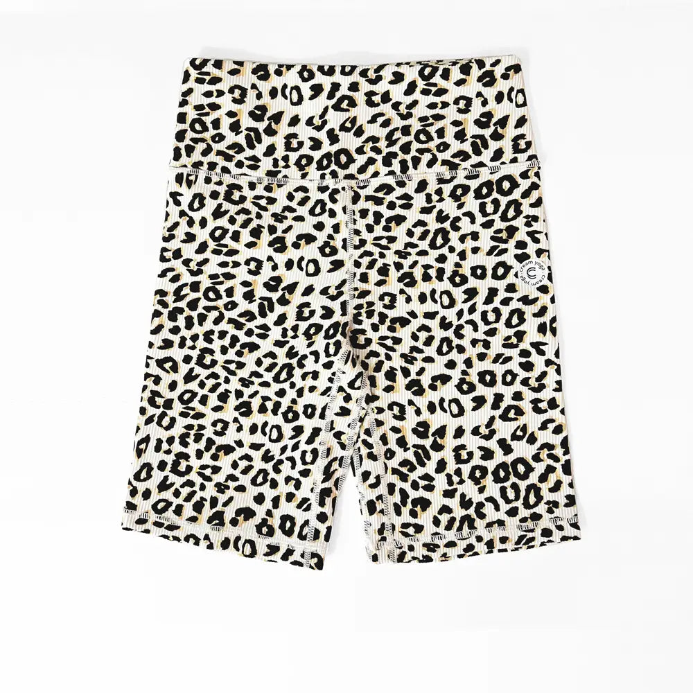 Harper Ribbed 8” White Cheetah Biker Shorts